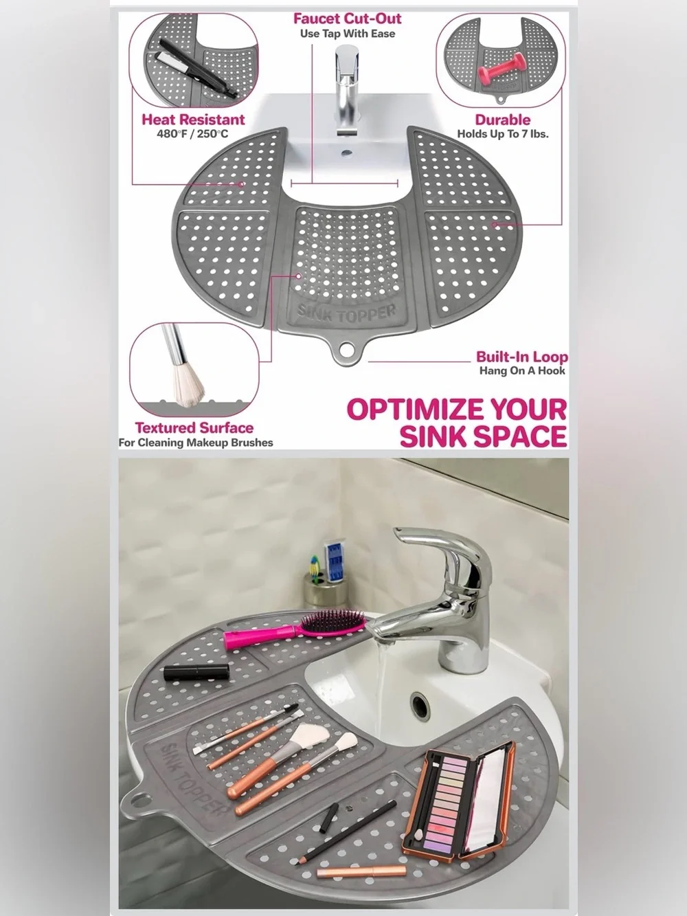 Sink Countertop Mat - Gray Bathroom Organization Pad